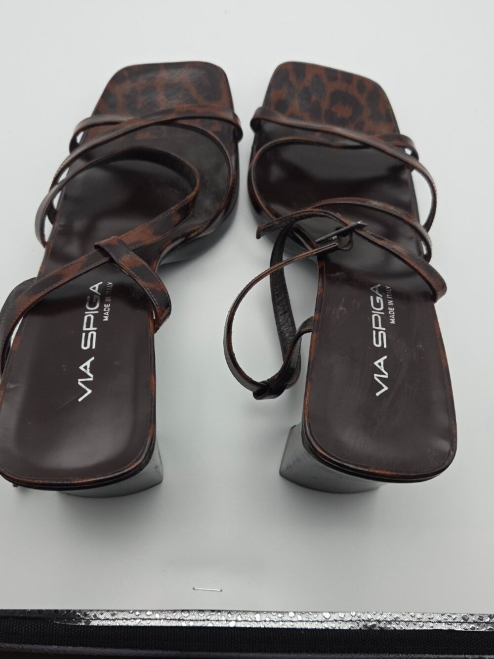 Via Spiga Leopard Block Heel Sandals Square Toe Made in Italy Worn Once - Picture 6 of 7